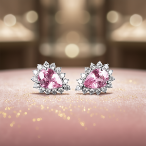 Orecchini a perno con cristalli rosa taglio a pera, design floreale, montatura a griffe, romantici, da donna, in lega, gioielli alla moda, orecchini da festa - Product Image 2