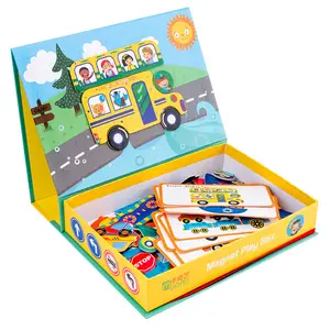 बच्चों के लकड़ी के शैक्षिक चुंबक गेम बॉक्स खिलौने लकड़ी के वाहन अल्फ़ान्यूमेरिक बिल्डिंग चुंबकीय जिगसॉ पहेलियाँ