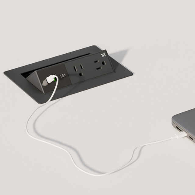JOYE Desktop Pop-Up Socket Box with 65W USB-A/Type-C Ports 15A 125V Plug with Socket Hidden Mounted Table Connection Box