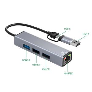 Bộ Chuyển Đổi Lan 4 Trong 2 USB C /USB A Sang Usb3.0 /2.0 + RJ45 Card Mạng 1000Mpbs Trạm Nối Máy Tính Xách Tay Ethernet - Product Image 3