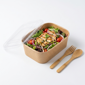 Biodegradable Eco-friendly Recycle Kraft Paper Bowl Rectangle Brunch Lunch Fast Food Meal Prep Salad <b>Containers</b> with Lid - Product Image 1