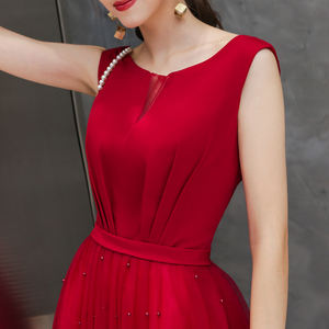 <span class=keywords><strong>Abiti</strong></span> da Damigella Lunghi 2019 Nuova Moda Senza Maniche Collo Tondo Rosso Decorato con Perle per Matrimoni e Feste Serali - Product Image 5