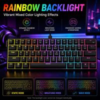 Clavier mécanique AJAZZ NK61 60%, clavier de jeu filaire à commutation à chaud, clavier compact rétroéclairé RVB 61 touches, mini clavier