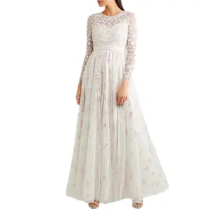 Rosette Embellished Embroidered Tulle Gown Manufacture Wholesale Fashion Women Apparel