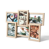 Cadre photo mural décoratif en MDF couleur bois naturel, 6 ouvertures, collage irrégulier, pour maison, bureau, galerie