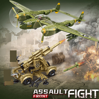 Ensemble de jouets de construction d'avions militaires : hélicoptère, avion de chasse P-38 Lightning, et autres modèles blindés