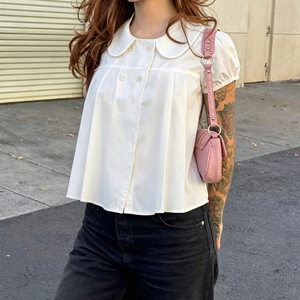 เสื้อเบลาส์แขนสั้นคอปีเตอร์แพนทรงเอ-ไลน์สไตล์สาวหวาน - Product Image 5