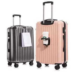 Yüksek kaliteli seyahat havaalanı ABS su geçirmez taşıma sert kabuklu valiz TSA kilit ve bardak tutucu