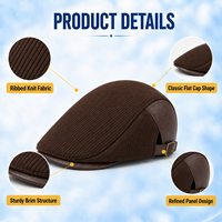 Casquette plate marron chocolat foncé avec panneau latéral intégré, surpiqûres ton sur ton, sangle réglable avec boucle, unisexe, polyester/coton, printemps