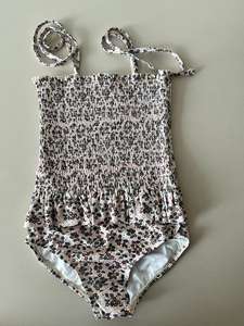 Combinaison <span class=keywords><strong>de</strong></span> <span class=keywords><strong>bain</strong></span> pour bébé fille, sans manches, motif floral, nœud papillon sur l'épaule, smockée, une pièce, 1-5 ans - Product Image 6