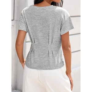 Camiseta Peplum Personalizada para Mujer, Manga Corta, Cuello Redondo, Corte Holgado Informal, Color Sólido, Camiseta de Verano de Largo Regular, Estilo Fluido - Product Image 5
