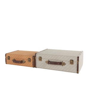 Metal Strap Rectangle Trunk <b>Boxes</b> Set 2 Handcrafted Multifunction Travel Storage Trunks <b>Keepsake</b> Handles Farmhouse Rustic Decor - Product Image 1
