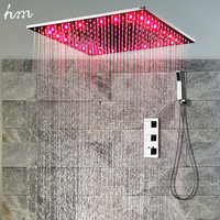 Salle de bains Ceilling LED Douche Ensemble 304 en acier inoxydable 20 pouces SPA Brouillard Précipitations Panneau De Tête De Douche Avec Mitigeur Thermostatique Robinets
