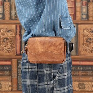 Riñonera para hombre de cuero genuino, diseño horizontal con solapa de gran capacidad para viajes de negocios y de ocio - Product Image 1