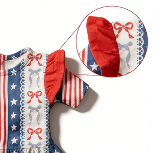 Vestido Personalizado para Bebé Niña, 95% Bambú, 5% Elastano, Manga con Volantes, Body Infantil con Estampado de Estrellas y Rayas para el 4 de Julio - Product Image 2