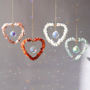เครื่องรางห้อยลมรูปหัวใจทำจากหยกธรรมชาติ อเมทิสต์ โทแพซ โรสควอตซ์ ฟลูออไรต์ ขัดเงาด้วยมือ ลายธีมความรัก สำหรับตกแต่งสวน ลูกบอลคริสตัล - Product Image 3