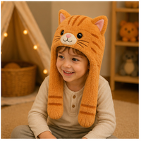 Topi Boneka Kucing Tabby Oranye dengan Penutup Telinga |   Topi Musim Dingin Boneka Hewan Lembut OEM Kustom Grosir untuk Anak-anak