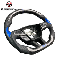 Volant sport de course en fibre de carbone véritable avec LED et poignée en cuir, 4 branches, compatible Ranger, pour Kuga