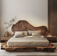 Wabi-Sabi Stil Schlafzimmermöbel Massivholz Bettgestell Kingsize-Bett Modernes Doppelbett mit Plattform