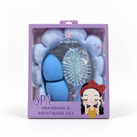 Kit de beauté spa 3-en-1 en gros : Bandeau en microfibre Cloud Flower, Éponge de maquillage, Peigne coussin d'air pour soins de la peau, douche et cheveux