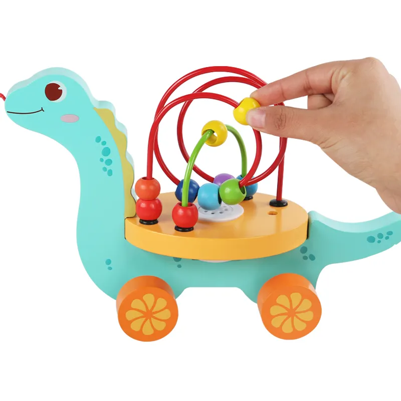 Educational Wooden Beads Maze Toy Musical Roller Coaster Animal Pull Along Walking Toy