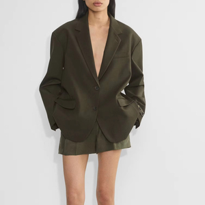 Trajes y Blazers Oversize para Mujer en Verde Oliva, Blazer de Corte Holgado con Solapa de Muesca y Cierre de un Solo Botón, Estilo Minimalista, Casual Elegante para el Trabajo - Product Image 2