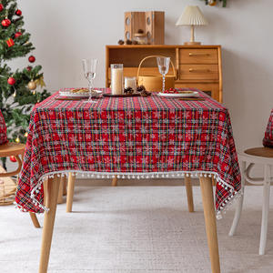 Christmas Red Plaid <b>Tablecloth</b> Printed Snowflake Pattern Polyester <b>Washable</b> Home Decor Rectangle Shape - Product Image 2