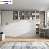 Lit mural pliant moderne sur mesure double/grand lit avec armoire intégrée et étagères, gain de place, ignifuge, étanche, garantie 5 ans