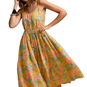 Fabricants personnalisés de robes en coton à fleurs imprimées sans manches avec sangle d'impression <span class=keywords><strong>Robe</strong></span> maxi décontractée - Product Image 2