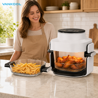 Friteuse à air en verre grande capacité 7QT 1800W avec élément chauffant tubulaire en acier inoxydable, contrôle numérique, 8 modes de cuisson, certifiée CE CB GS ETL