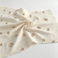 Tissu en viscose texturé froissé mat A046, orné de perles à la main en forme de feuilles éparpillées
