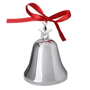 Wholesale Silver Bell Zinc Alloy Christmas Tree Decoration Small-Sized Metal Ornament with Star Design