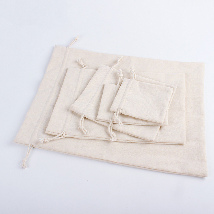 Custom logo sublimation print natural cotton canvas drawstring pouch bag