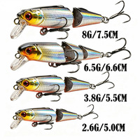Leurre de pêche articulé multi-sections 2.6g 3.8g 6.5g 8g pour achigan, brochet et brochet d'eau douce, leurre dur articulé à action de nage large