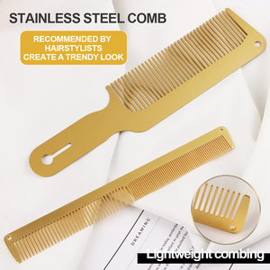 <span class=keywords><strong>TONI</strong></span>&<span class=keywords><strong>GUY</strong></span> BFC-1121 Peigne à logo personnalisé réglable, grand modèle, en acier inoxydable doré, brosse à barbe à tête plate, pour la coupe de cheveux et le style tendance - Product Image 1