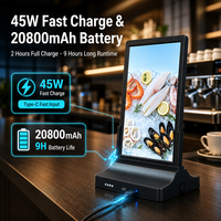 Affichage numérique de comptoir LCD 10,1 pouces avec écran à cristaux liquides, charge rapide 45W, batterie 20800mAh, CMS Cloud, affichage de menu WiFi pour la vente au détail