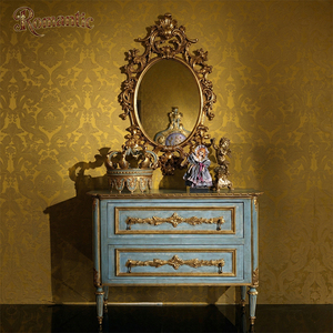 Mobili per Camera da Letto di Lusso in Stile Francese, Letto in Legno Intagliato Blu e Oro con Testiera Ricamata per Villa Reale o Palazzo - Product Image 4