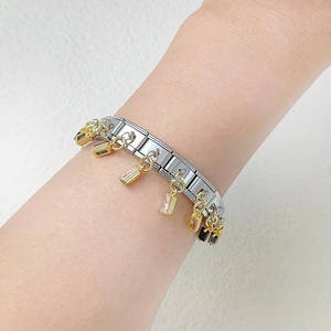 Charm per Bracciale in Acciaio Inossidabile 9mm con Zirconia Cubica Rettangolare Color <span class=keywords><strong>Baguette</strong></span>, Cristallo Quadrato Pendente, Stile Italiano - Product Image 2