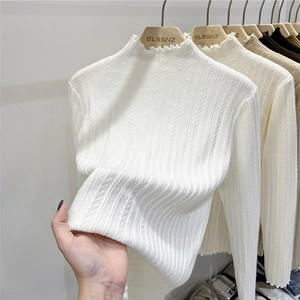 <span class=keywords><strong>Maglia</strong></span> da donna elegante stile Casual <span class=keywords><strong>con</strong></span> frangia in legno 2024 autunno e inverno maglioncino a mezza maglieria a collo alto - Product Image 1