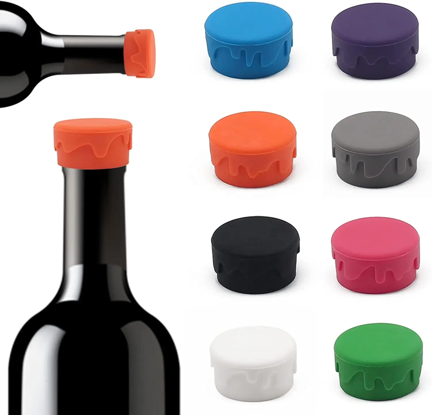 Hot Seller Reusable 8 PCS Silicone Wine Glass Corks Beverages Beer Champagne Bottles for Corks to Keep Wine Fresh