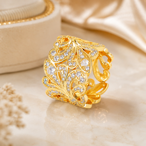Anillo de Mujer con Corte Brillante Redondo y Engaste Pavé en Forma de Flor, Joyería de Moda para Uso Diario - Product Image 2