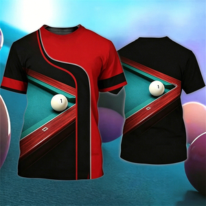 Camiseta Deportiva de Billar para Hombre S.Q.F, Roja y Negra, con Estampado Digital 3D, Estilo Vintage, 100% Algodón, Manga Corta, Transpirable - Product Image 5