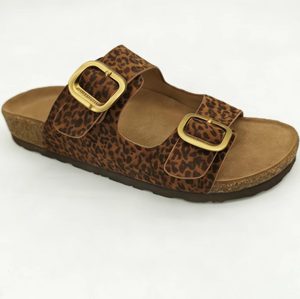 Hot Selling Summer Cork Slippers for Women PU Casual <strong>Shoes</strong> with <strong>Leopard</strong> <strong>Print</strong> <strong>Flat</strong> Buckle Strap Outdoor Sandals Fashion Trend - Product Image 1