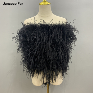 Hot Sale Women Fur <strong>Tops</strong> Ladies <strong>Fluffy</strong> Off Shoulder <strong>Tops</strong> Ostrich Feather Crop <strong>Top</strong> - Product Image 3
