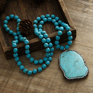 Batı Modası Bohem Kadınlar Tatil Doğal Mavi Turkuaz Düğümlü Kolye Farklı Şekillerde Turkuaz Kolye Ucu Kolye - Product Image 1