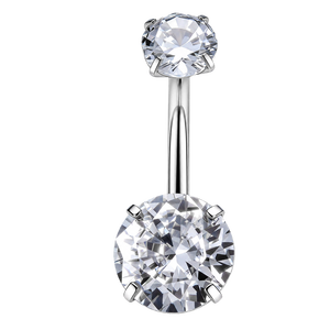 Piercing corporel en titane ASTM F136 14G avec incrustation de zircone cubique sertie à griffes, barbell incurvé pour sourcil, piercing de nombril, boucles d'oreilles et piercing de lèvre - Product Image 2