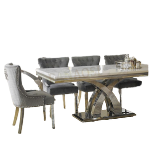 Ensemble de table à manger convertible en marbre de luxe moderne, acier inoxydable rectangulaire Xuanzhen DT016, 6 places pour hôtel, salon - Product Image 1