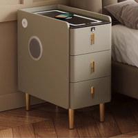 Table de chevet intelligente moderne en bois massif avec chargement USB sans fil, rangement à trois tiroirs et haut-parleur intelligent pour chambre à coucher et mobilier de maison