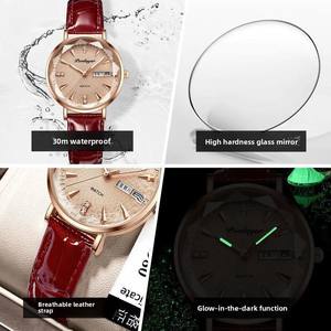<span class=keywords><strong>Montre</strong></span> à bracelet <span class=keywords><strong>en</strong></span> cuir lumineuse étanche pour femmes de haute qualité avec mouvement à quartz boîtier <span class=keywords><strong>en</strong></span> alliage fenêtre à cadran <span class=keywords><strong>en</strong></span> verre - Product Image 4
