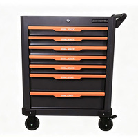 Armoire à outils à 7 tiroirs, orange et noir, chariot à outils robuste verrouillable pour garage, atelier de réparation automobile, atelier